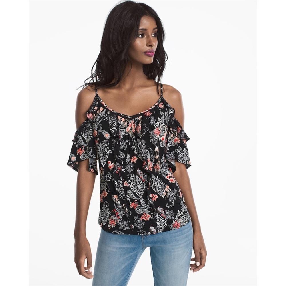 WHBM Paisley Floral Cold Shoulder Top